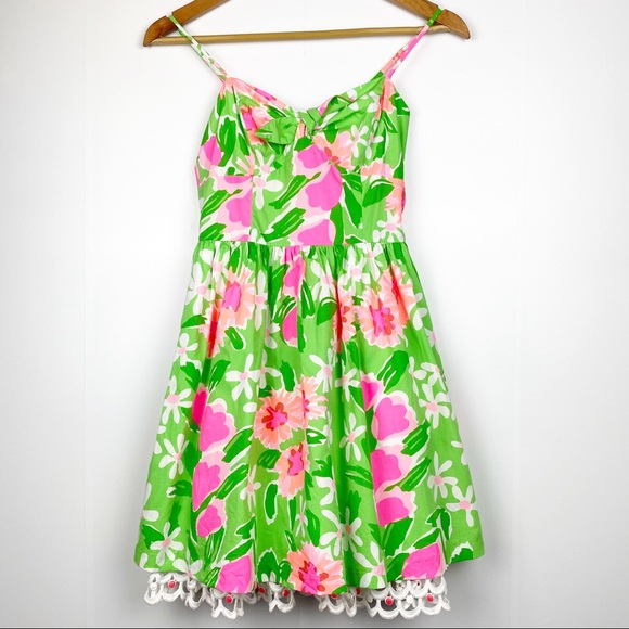 LILLY PULITZER Green Pink Floral Lace Detail 00